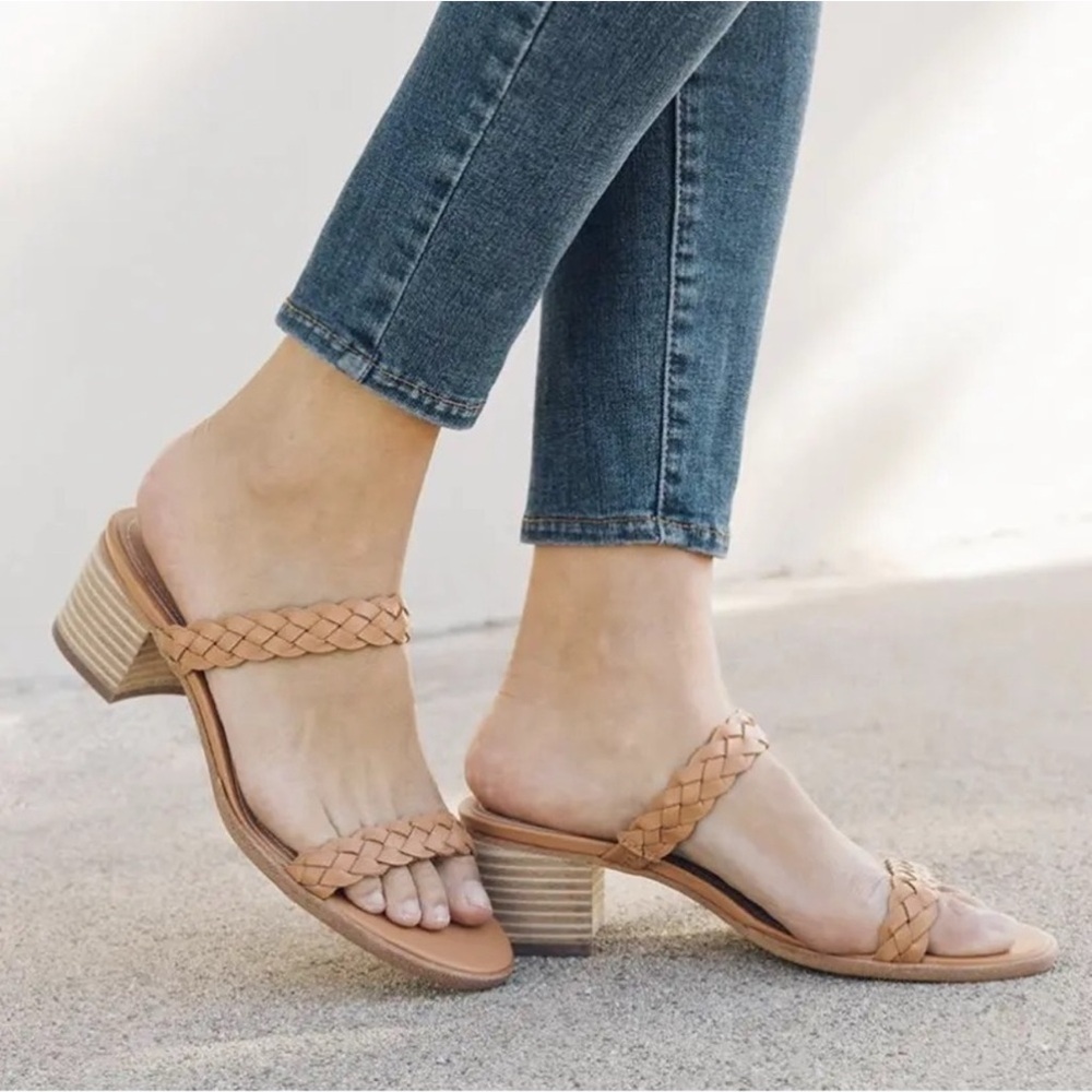 Soludos Women's Luna Sandal Camel Braided Leather Block Heels Slip on Classic 10